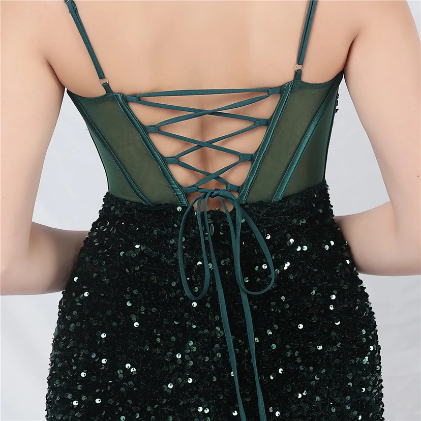 Palace Style Heavy Fishbone Waist Mesh Sequined High-End Evening Dress view 7