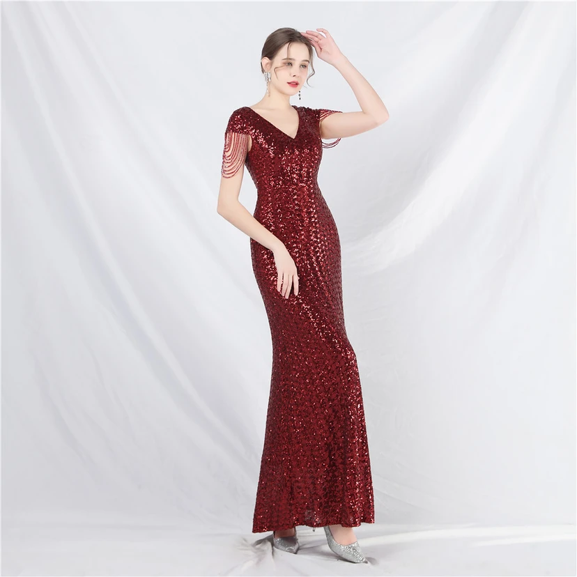 A-Line Big Swing Dress Craft Sequined Long A-Line Evening Dress view 6