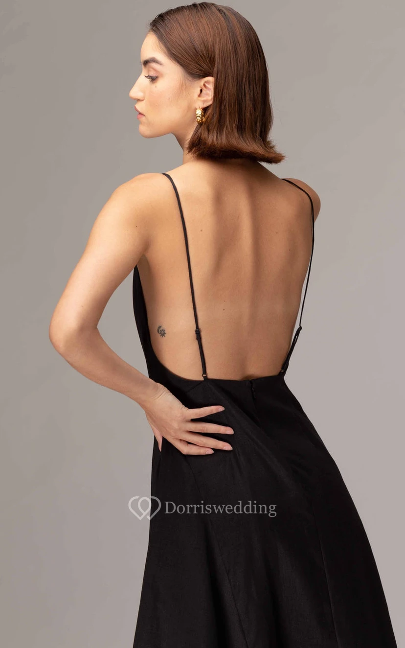 Modern Sleeveless Ankle-length A Line Satin Straps Prom Dress  view 3