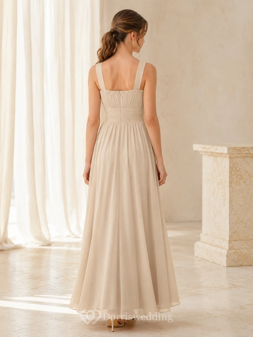 Junior-Brautjungfernkleid A-Linie, eckig, ärmellos, gerafft, schlicht und elegant view 2