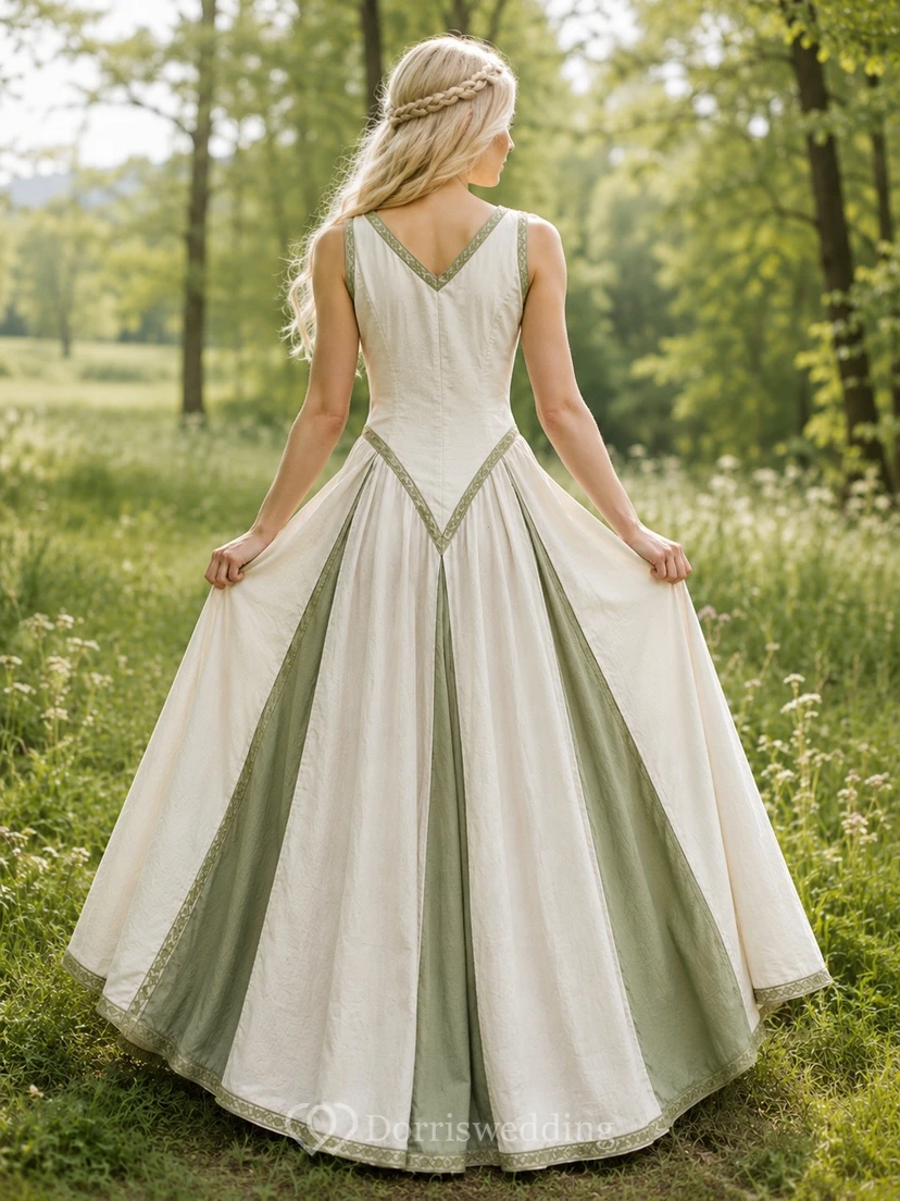 Sage Colorblock V-Neck Sleeveless Tiered Tulle Floor-Length Ball Gown view 2