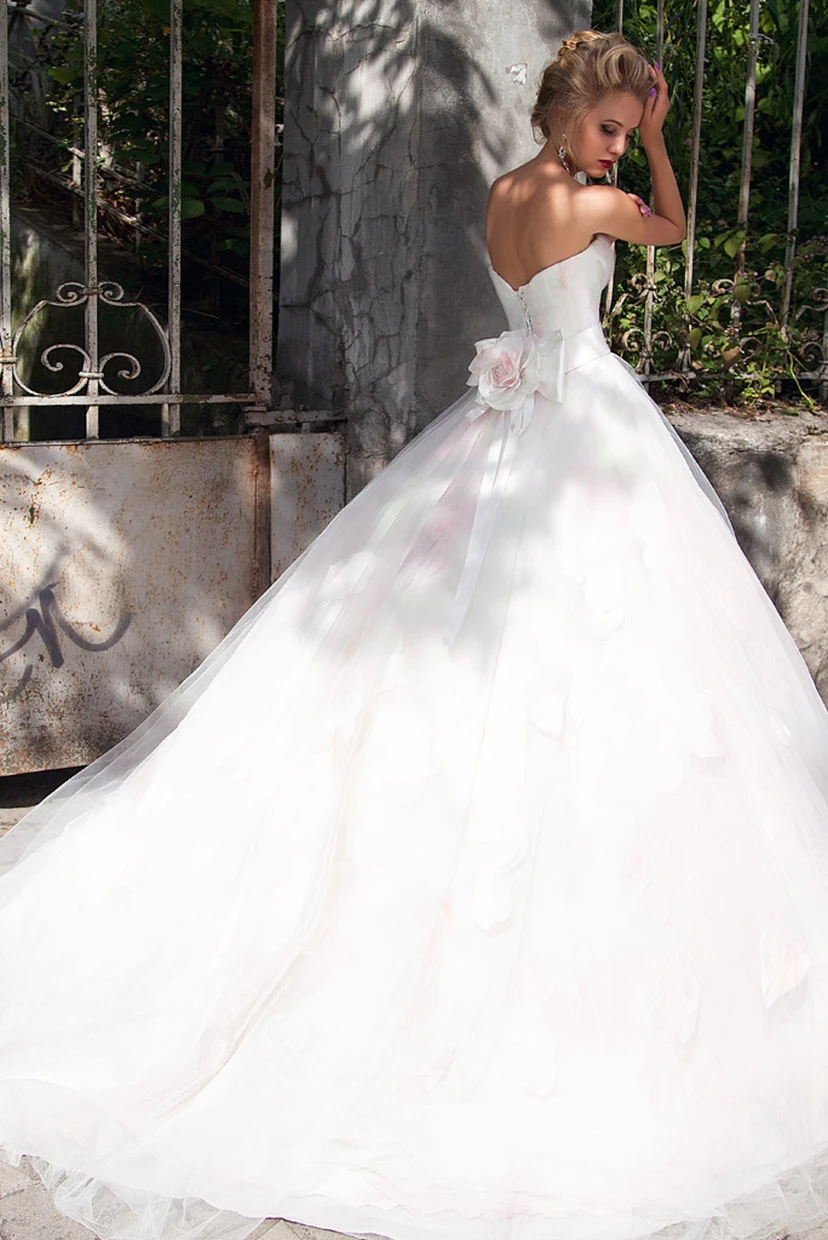 Ball Gown Sweetheart Floor-Length Tulle Wedding Dress With Flower And Corset Back view 2