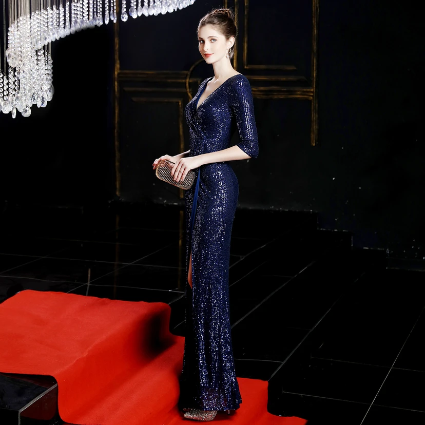 Elegantes, langes Paillettenkleid im Meerjungfrauenstil mit langen Ärmeln – ein echter Hingucker! view 23