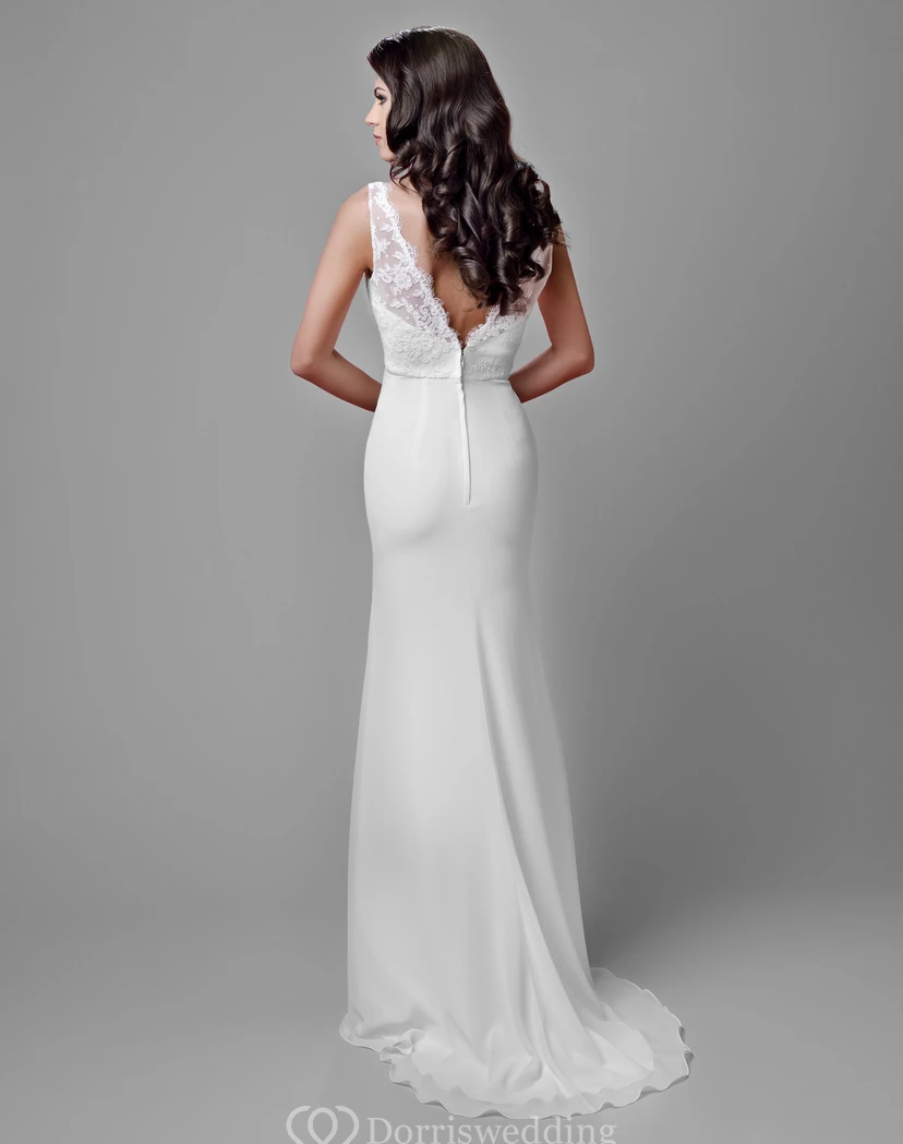 V-Neck Sleeveless Sheath Chiffon Gown With Lace Bodice view 2
