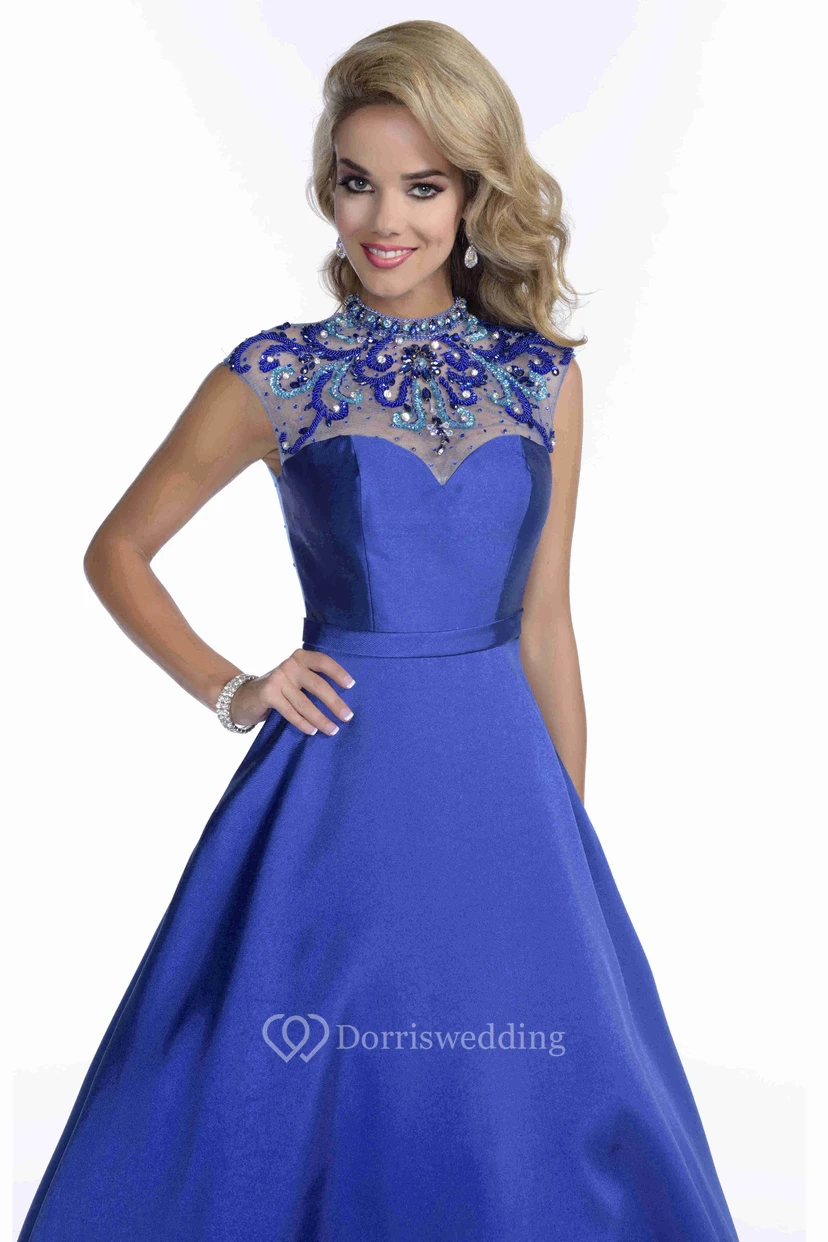 A-Linien-Abendkleid mit Rundhalsausschnitt, kurzen Ärmeln und Strasssteinen am Rücken view 3