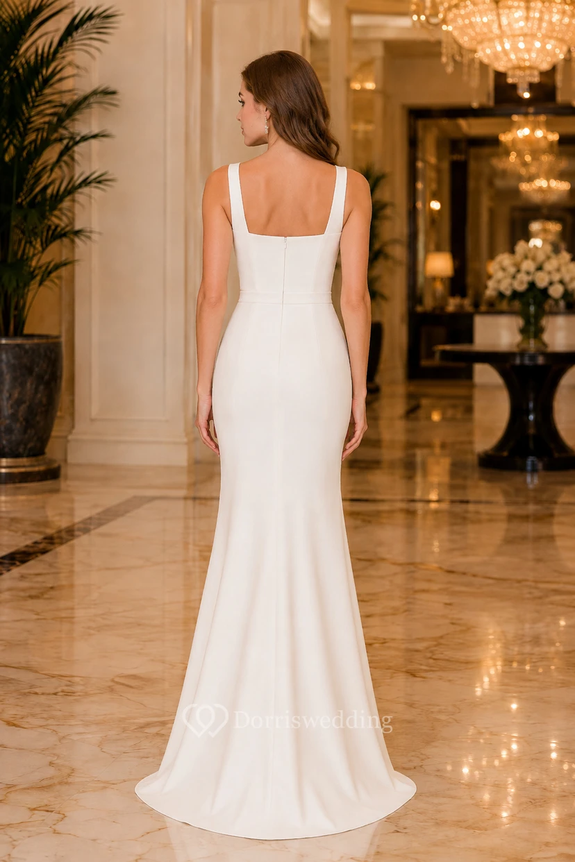 Weißes Meerjungfrauen-Brautkleid in Übergröße mit eckigem Ausschnitt, breiten Trägern und schlichtem, bodenlangem Rock view 2
