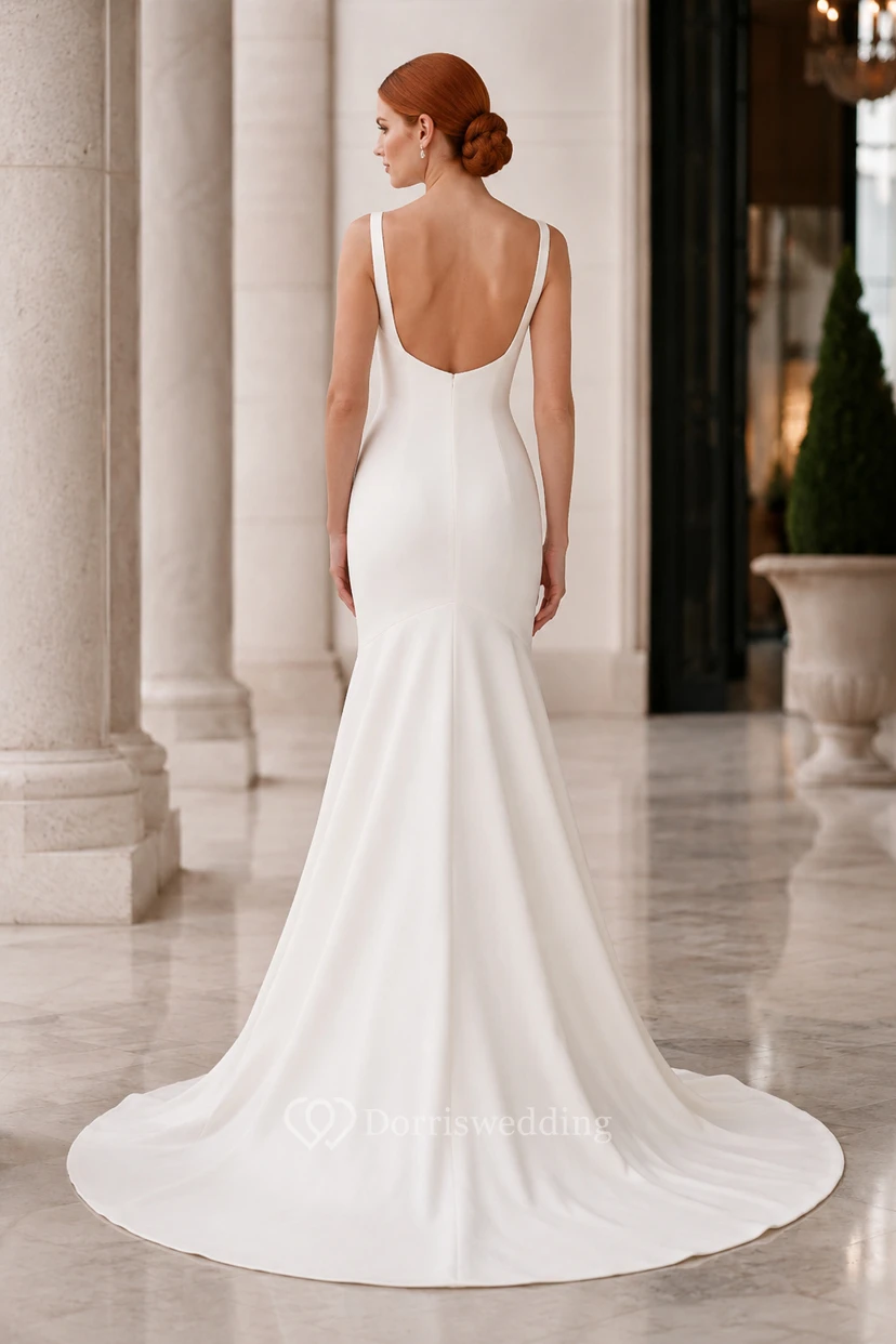 Brautkleid im Meerjungfrauenstil aus Satin mit eckigem Ausschnitt und schlichter Schleppe view 2