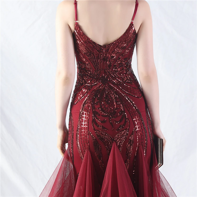 Vestido de actuación para celebración de baile caliente con cuentas de flores y posicionamiento de red rígida. view 25