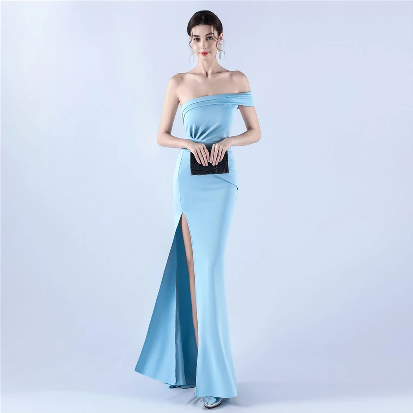 Satin-Abendkleid mit einer Schulter für festliche Anlässe und Bankette view 33