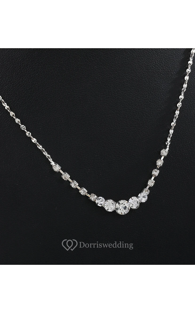 Simple Rhinestone Necklace and Earrings Bridal Jewelry Set view 2