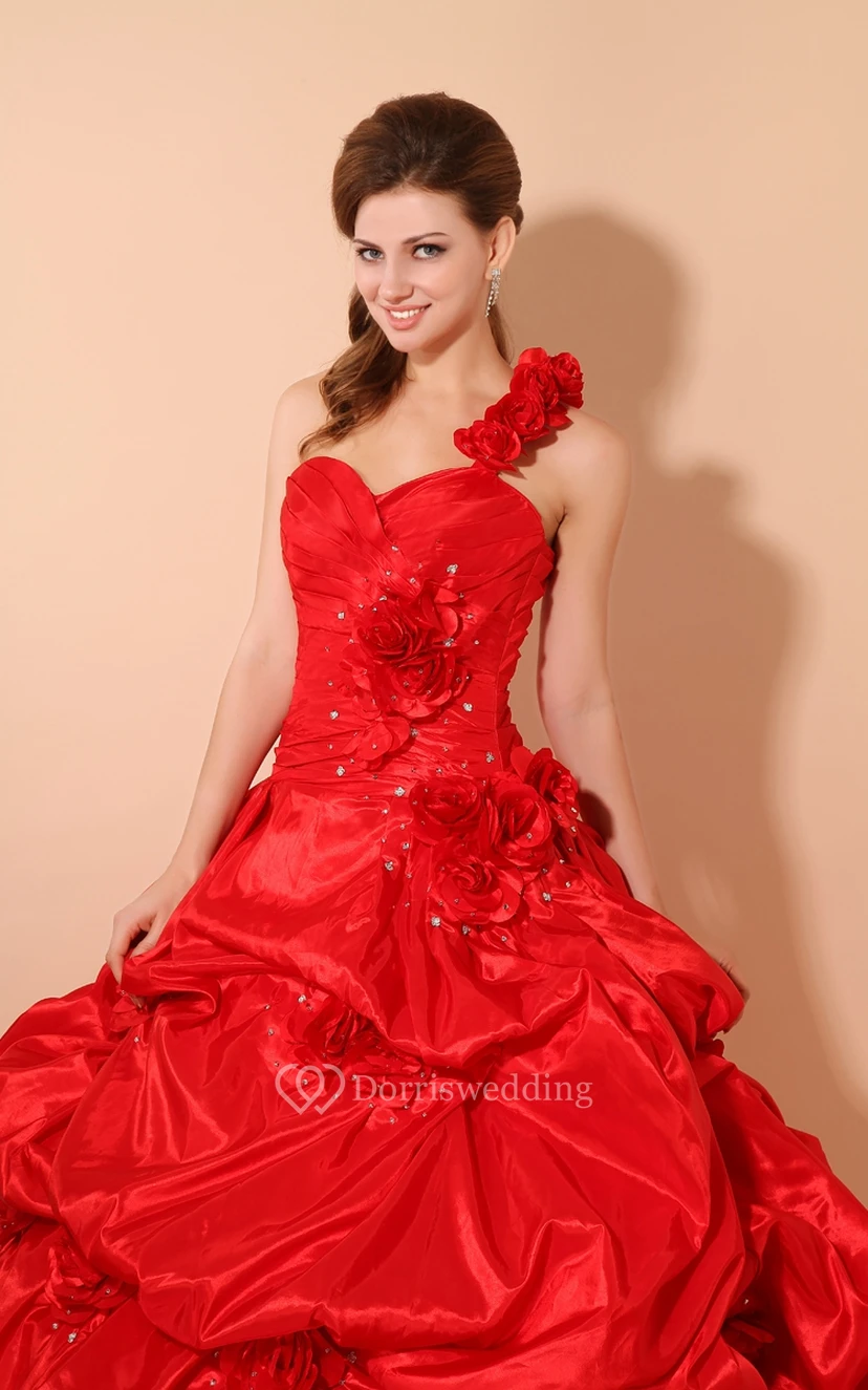 Flamboyant Sweetheart A-Line Ball Gown With Flower and Pick-Up Ruffles view 3