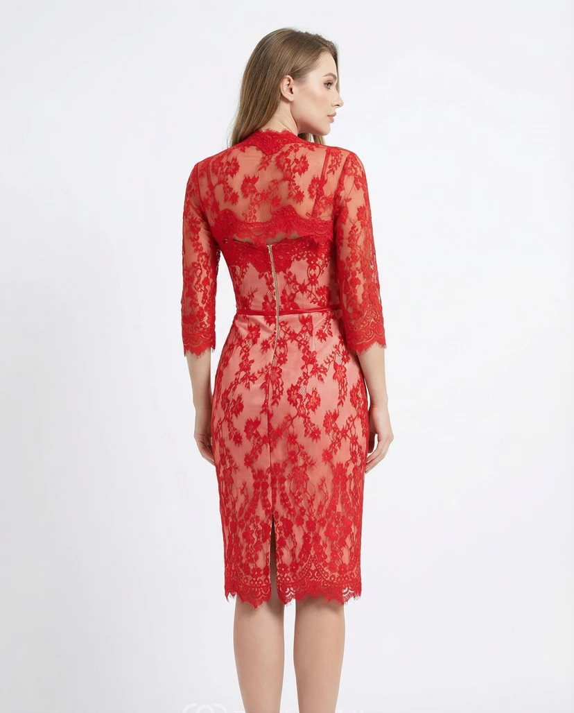 Spaghettiträger-Spitzenkleid in Bleistiftform, knielang view 2
