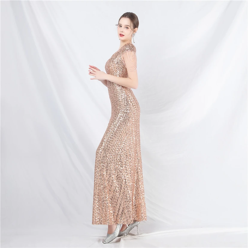 A-Line Big Swing Dress Craft Sequined Long A-Line Evening Dress view 54