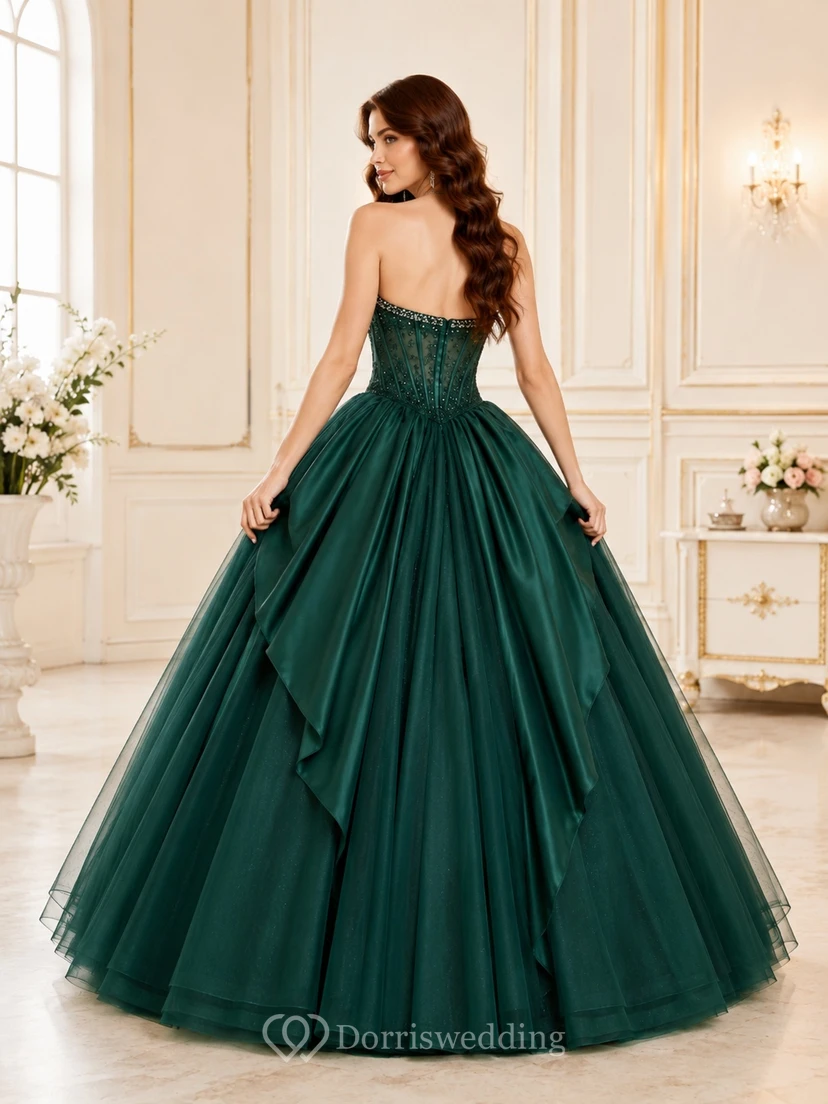 Dark Green Sweetheart Ruffle Taffeta Ball Gown Sweet Sixteen Formal Dress view 2