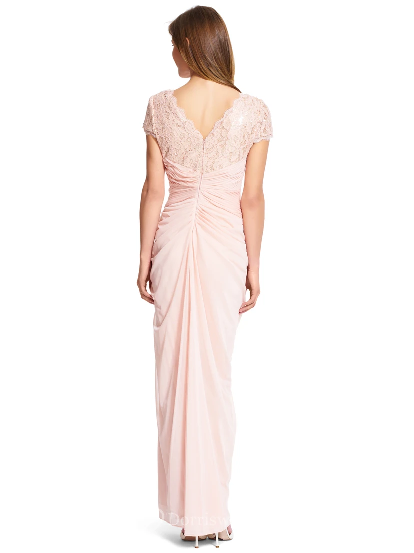 Sheath V-Neck Short-Sleeve Draped Chiffon Bridesmaid Dress view 2