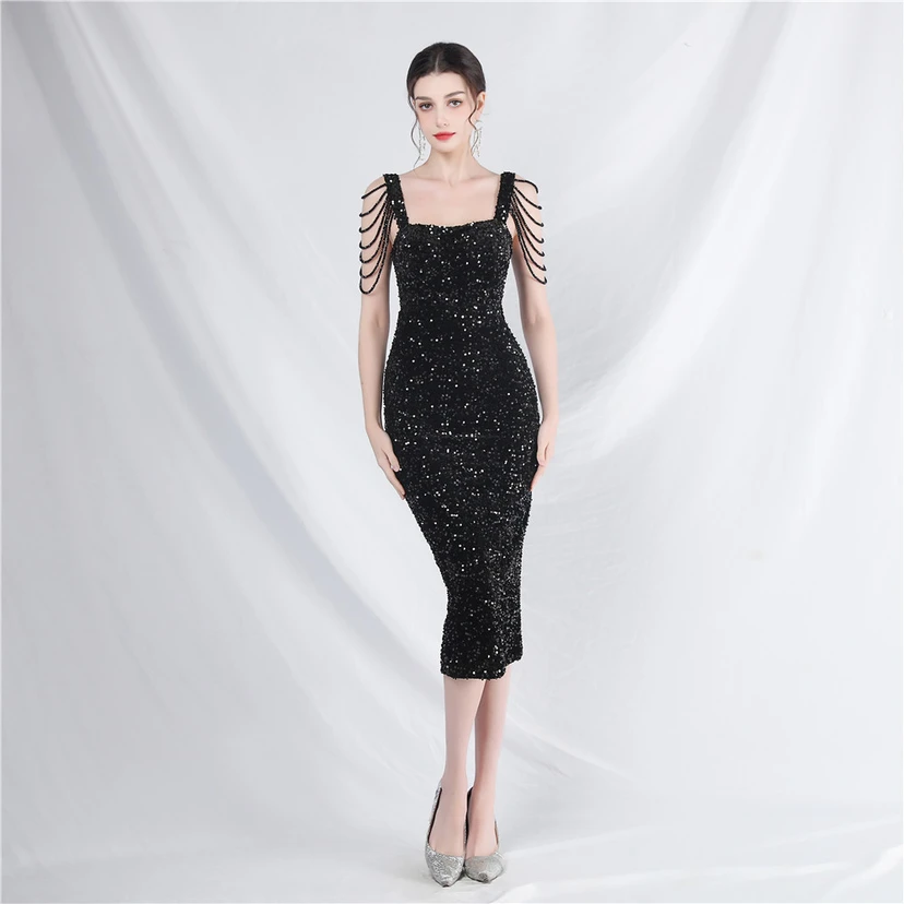 Craft Sequined Velvet Bottom Imitation Handmade Fantasy Sequin Evening Dress Daily Mini Dress view 71
