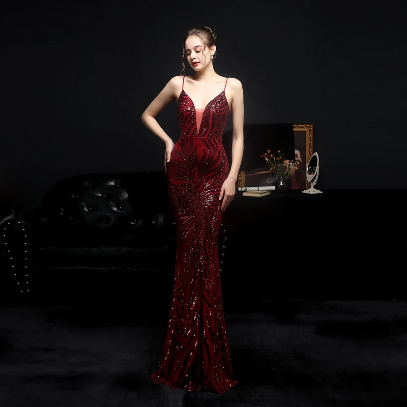 Sequined Fishtail Long Dress Performance Internet Celebrity Event Banquet Car Model Etiquette Evening Dress view 2