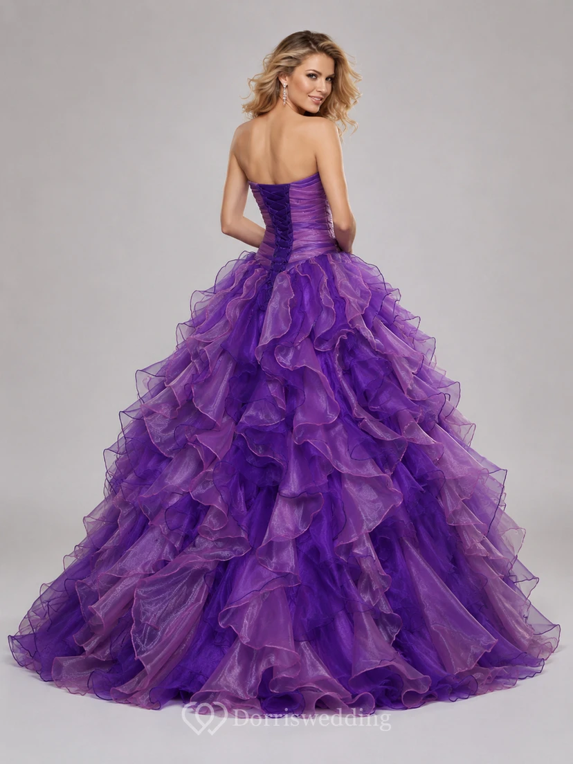 Dreaming Sweetheart Ruched Ball Gown With Cascading Ruffles and Rhinestones view 2