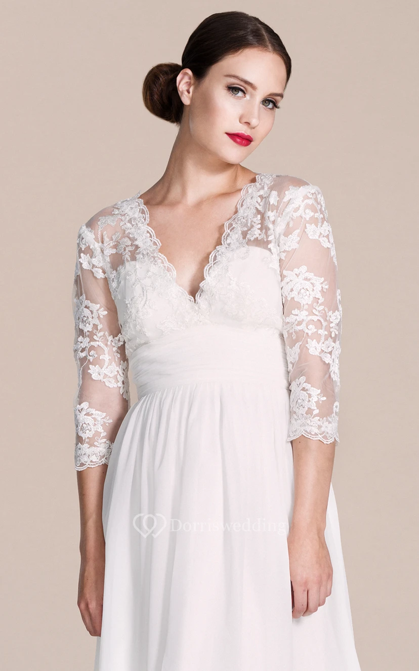 Knielanges Kleid mit 3-4 Ärmeln, V-Ausschnitt und Spitze view 6