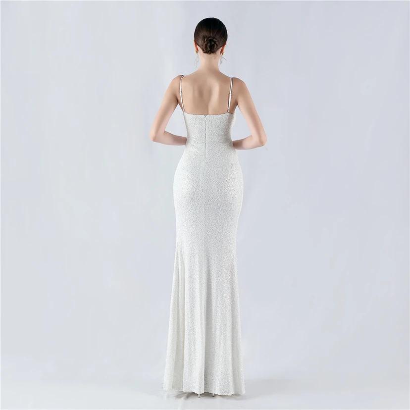 Robe de soirée sexy à sequins et fente haute, avec bretelles et encoche cryptée view 69
