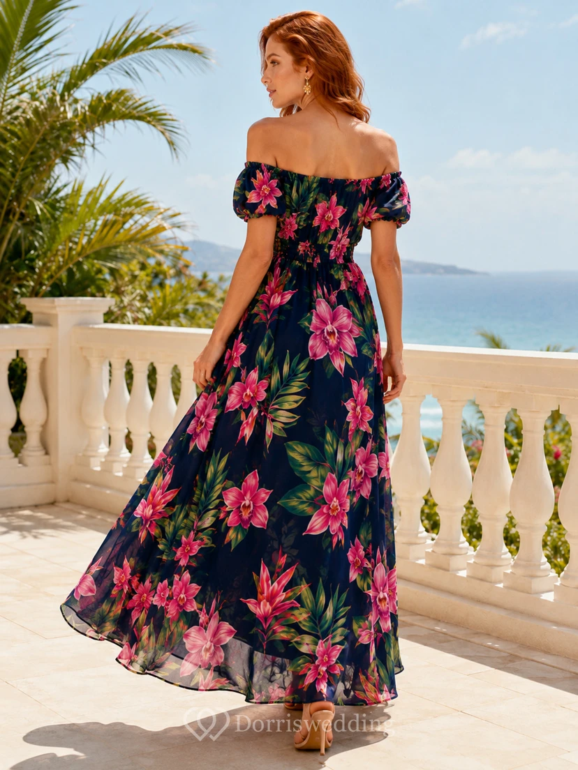 Navy Island Floral Off Shoulder Chiffon Maxi Guest Dress view 2