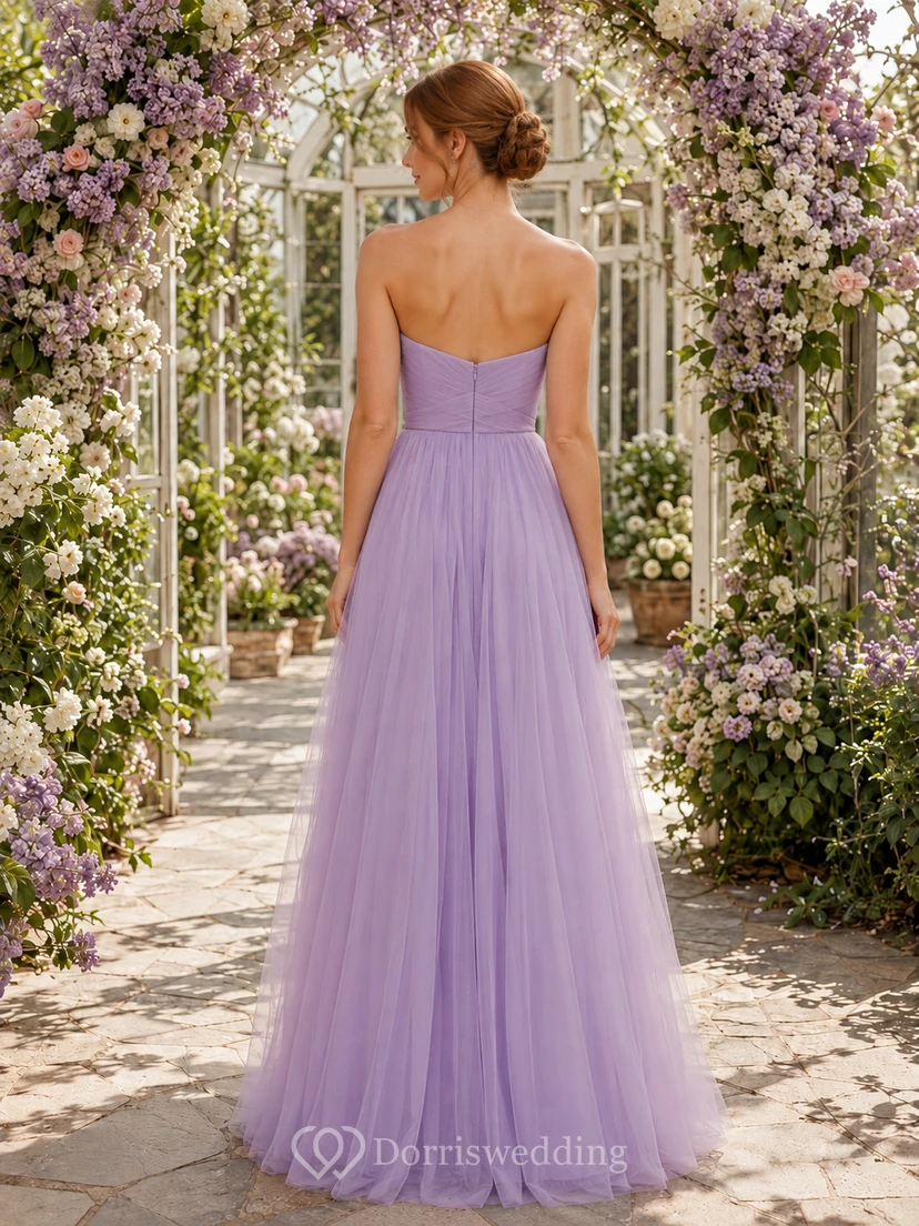 Lavender Strapless Sweetheart Tulle Floor Length A Line Garden Guest Dress view 2