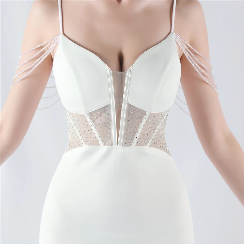 Vestido de noche con cintura de espiga, bordado de diamantes de imitación, ideal para banquetes y presentaciones. view 53