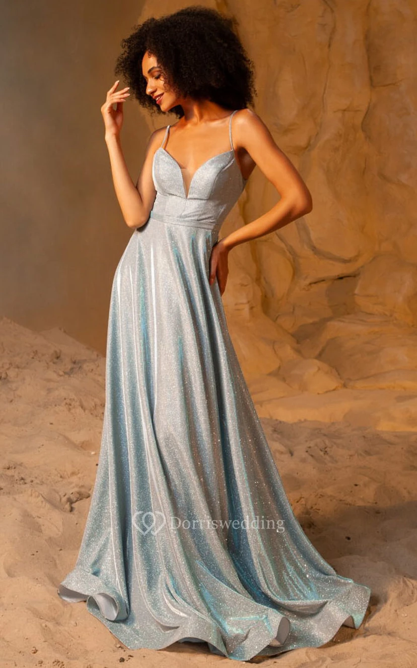Blush Spaghetti Empire A-line Sequin Formal Prom Dress view 4