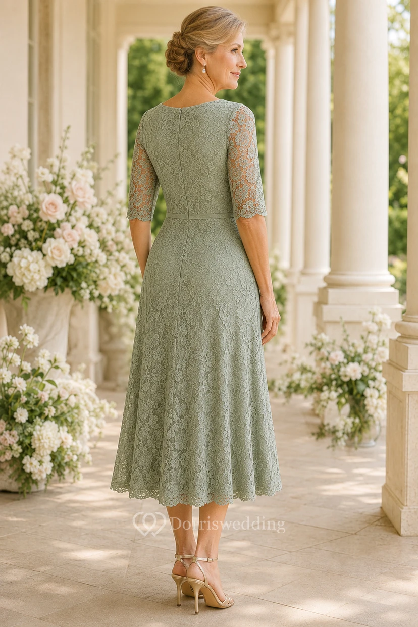 Robe de maman Sage Lace, coupe ajustée et évasée, longueur thé view 2