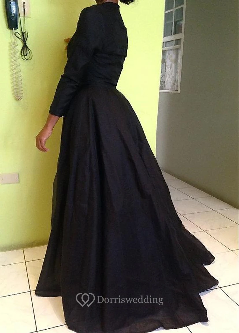 Sexy Black High Neck Detachable Evening Dress Long Sleeve view 3