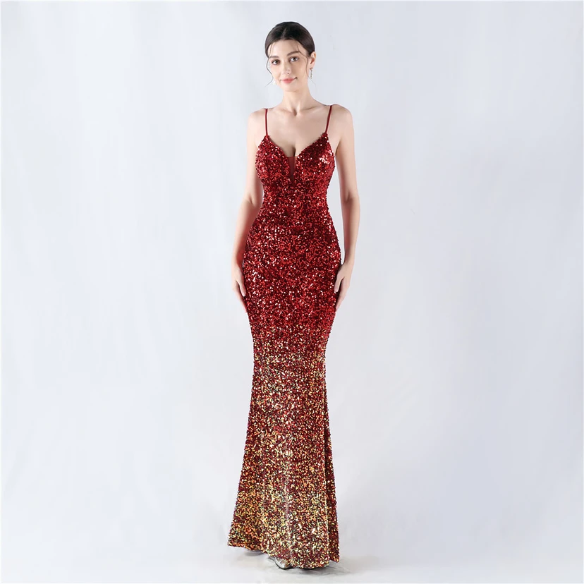 Samtiger, farbverlaufender, perlenbesetzter, sexy Strumpfhalter-Abendkleid view 46
