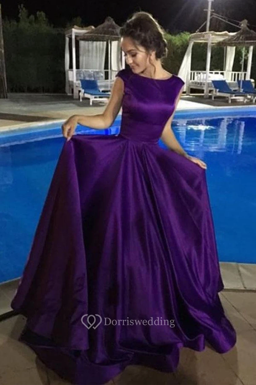 A-Line Satin Bateau Sleeveless Zipper Low-V Back Dress