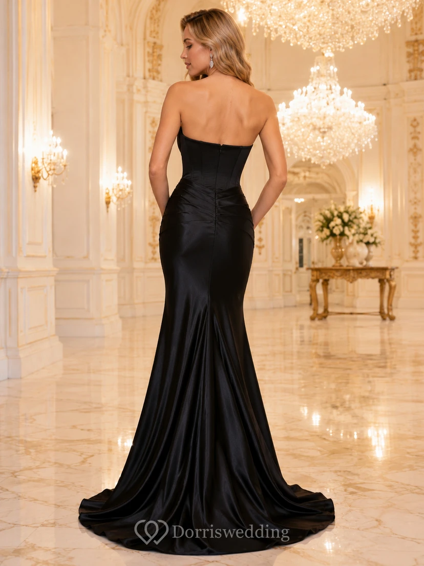 Black Satin Strapless Sweetheart Mermaid Floor Length Gown view 2