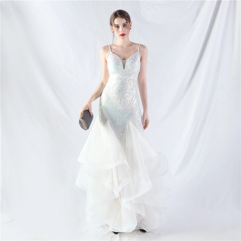 Vestido de actuación para celebración de baile caliente con cuentas de flores y posicionamiento de red rígida. view 68