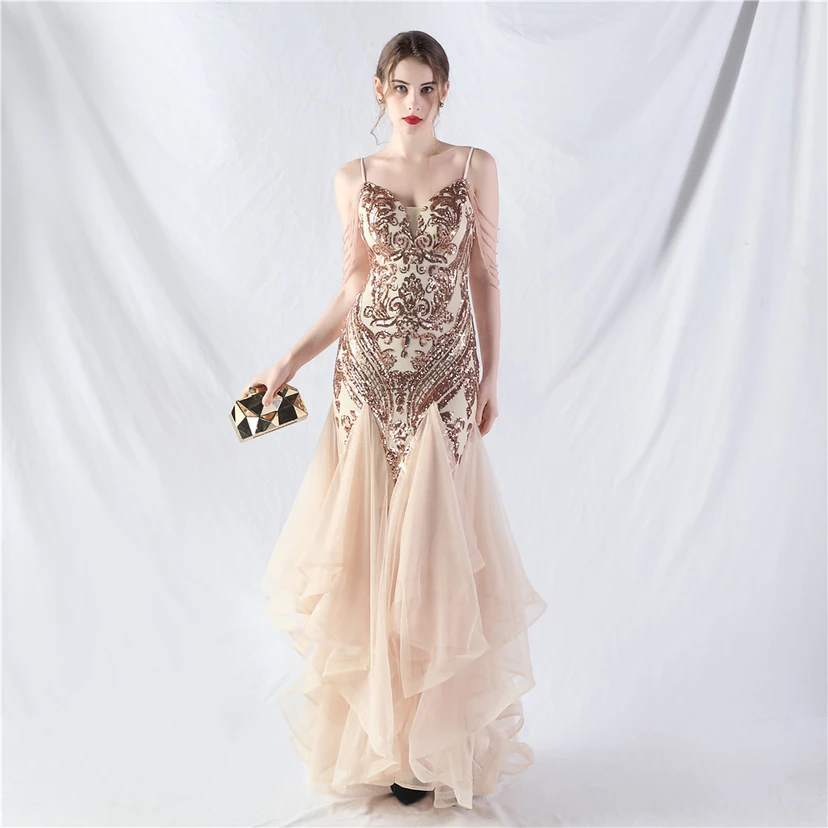 Handgefertigte Perlen, festes Netz, Positionierungsblumenperlen, Spleißnetz, heißes Tanz-Feier-Performance-Kleid view 5