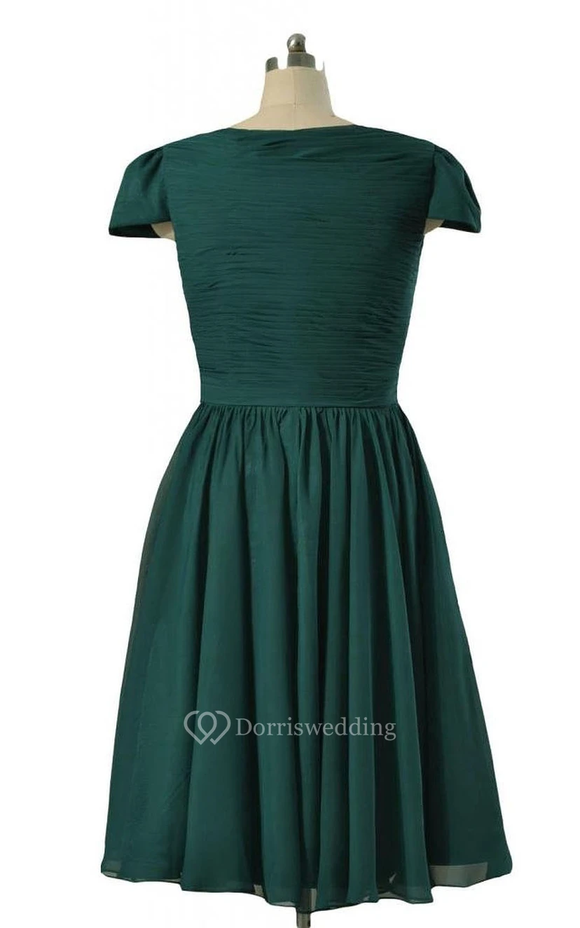 Short Sleeve V-neck Short Pleated Chiffon Dress view 3