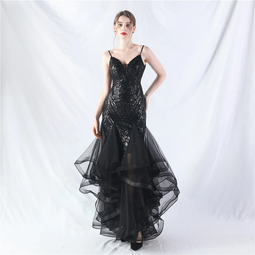 Vestido de actuación para celebración de baile caliente con cuentas de flores y posicionamiento de red rígida. view 29