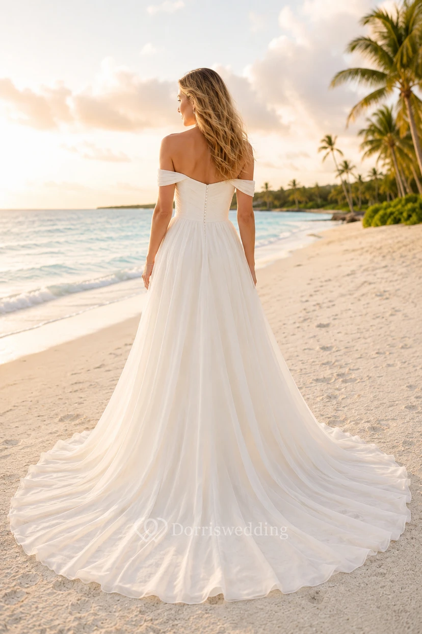 Off-the-Shoulder A-Line Beach Wedding Dress view 2