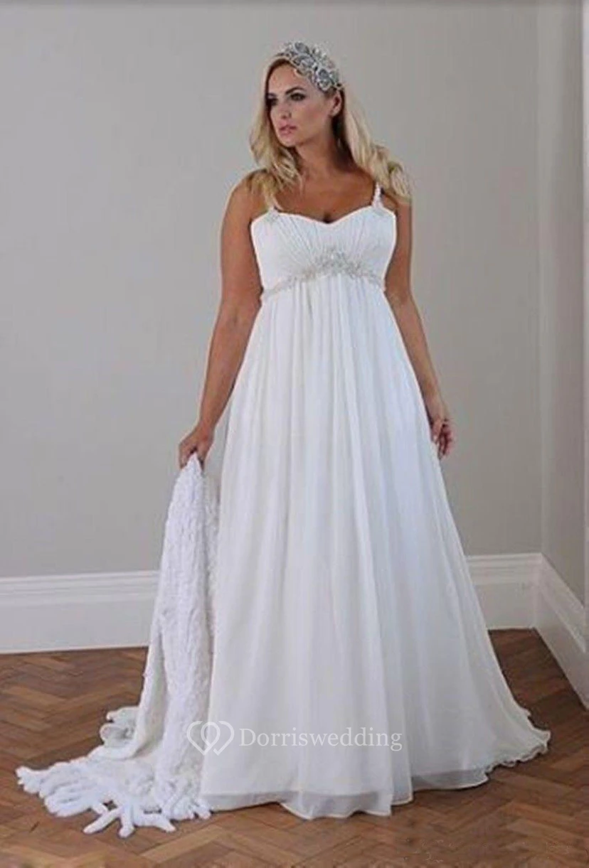 Plus Size Beach Empire A-line Wedding Dress | White Chiffon Women Bridal Gown for Curvy Bride view 3