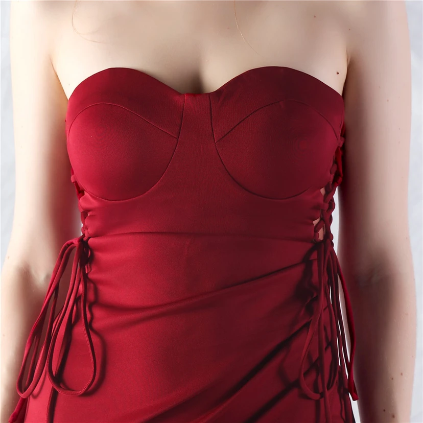 Vestido de noche de satén con cintura y orejas fijas, nueva tendencia, con dos métodos de atado de cuerda. view 8