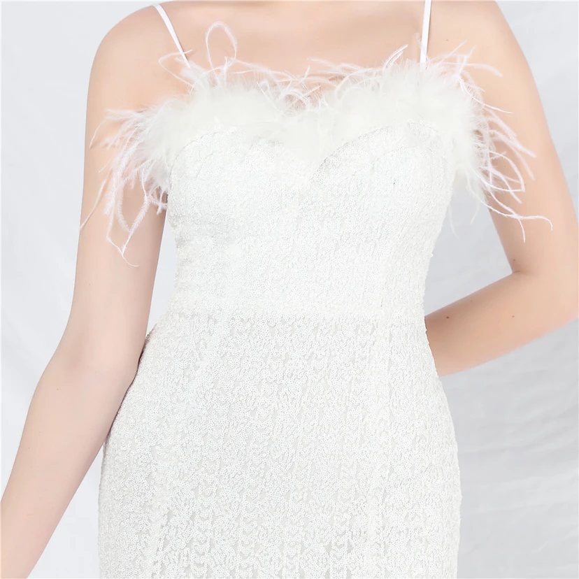 Craft Ostrich Feather Mesh Sequined Long Evening Dress view 8