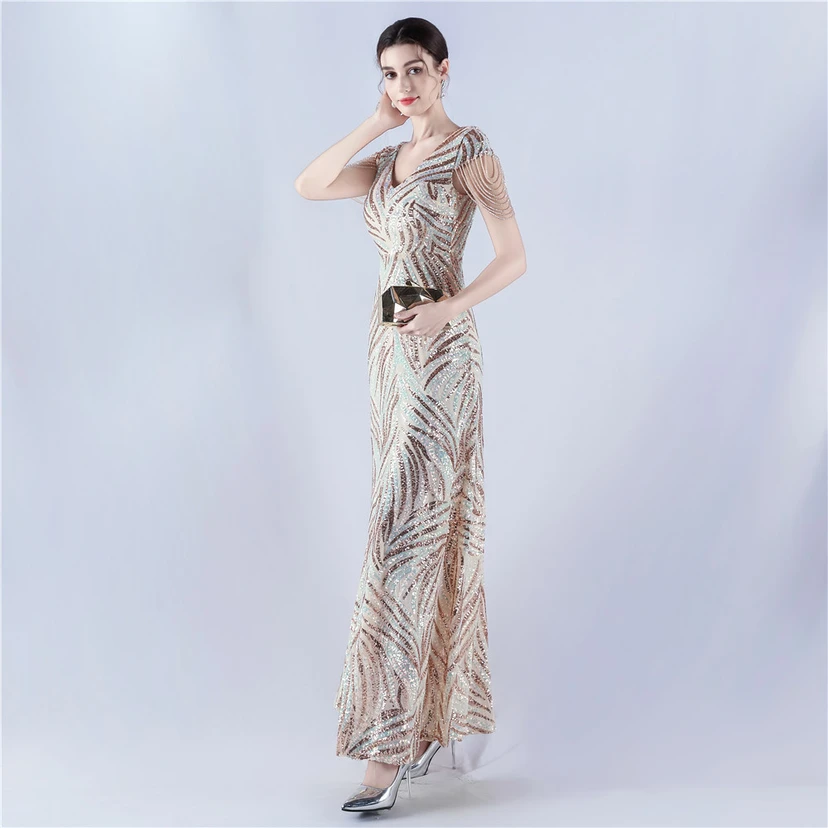 A-Line Big Swing Dress Skirt Encrypted Sequined Craft Beaded Evening Dress view 51