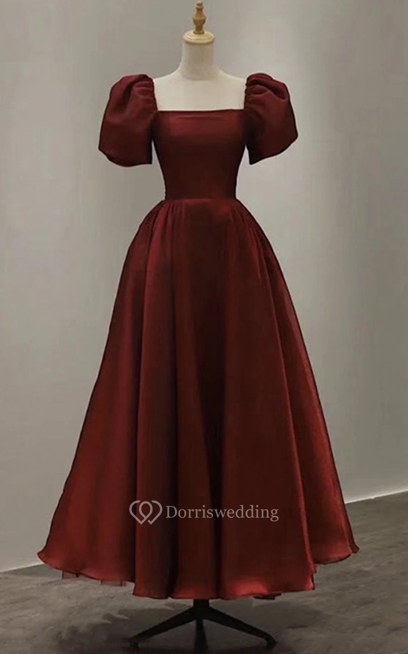 Puff-Sleeve Vintage Victorian A-line Dress | Regency Era Plus Size 1950s Bridesmaid Ball Gown | Modest Prom Wear view 5