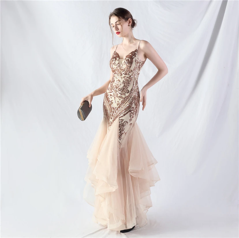 Vestido de actuación para celebración de baile caliente con cuentas de flores y posicionamiento de red rígida. view 41
