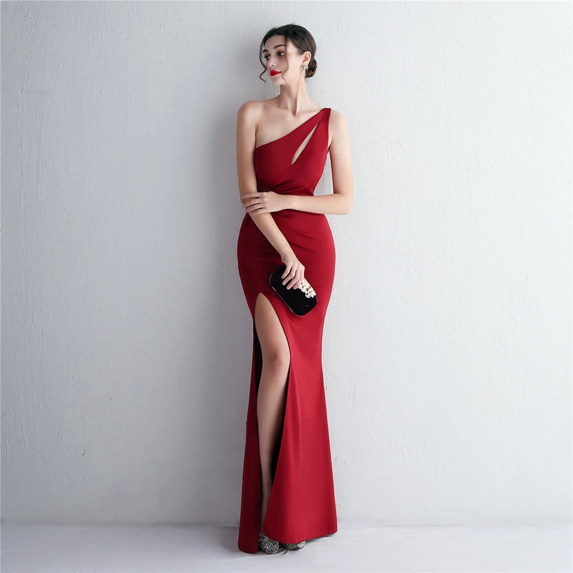 Pressing Beading Craft Toast Dress Long One Shoulder Thank You Banquet Slim Fishtail Skirt Wedding Car Model Exhibition view 50