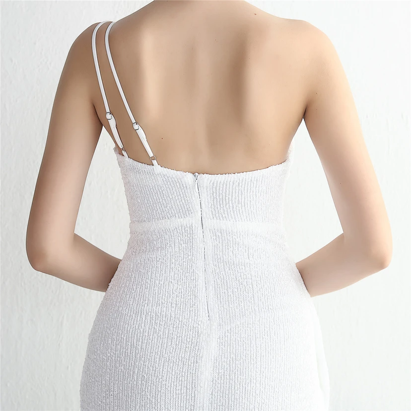 Sequined One-Shoulder Celebrity Cold Banquet Slit Long Sequin Aura Queen Dinner Fishtail Dress view 85