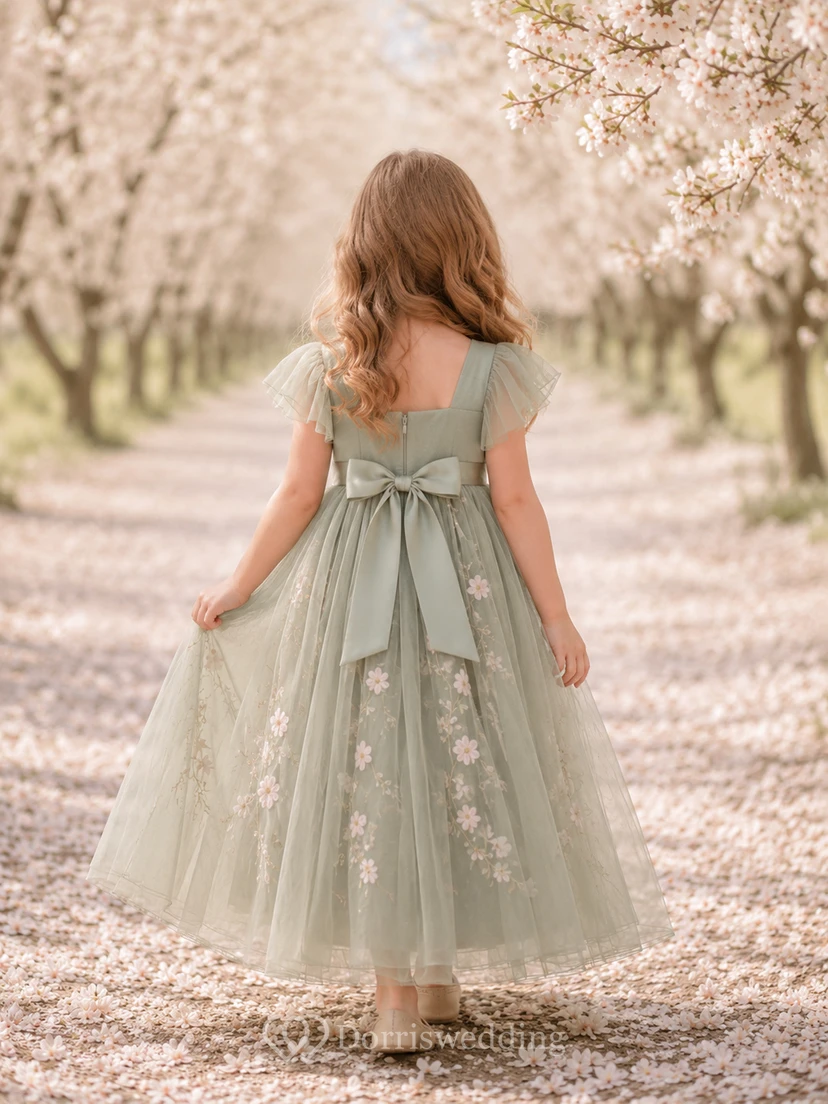 Tüll-Blumenmädchenkleid mit Puffärmeln view 2