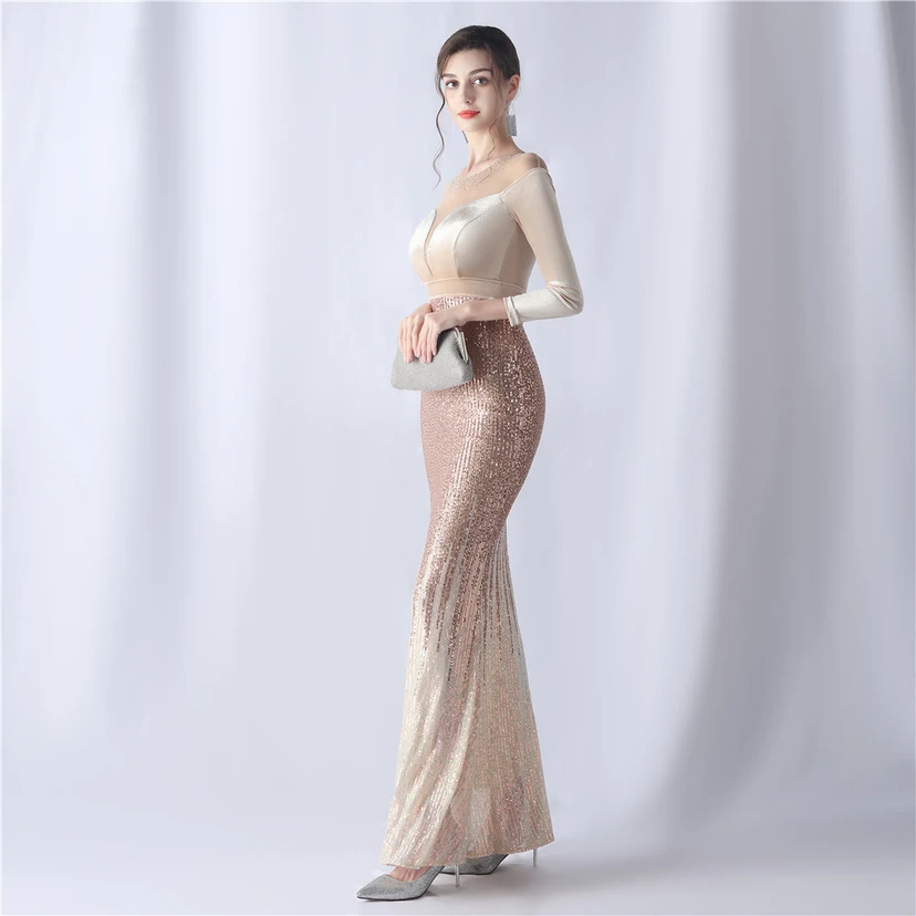 Long-Sleeved Fishtail Evening Dress High-End Atmosphere Elegant Banquet Temperament Velvet Aura Queen view 40