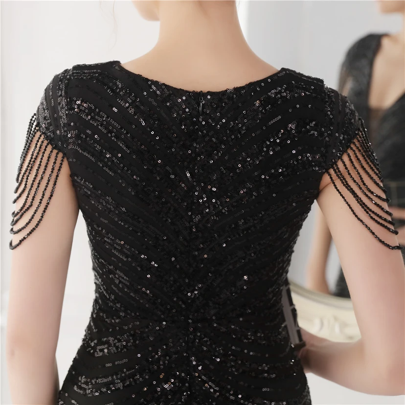 Paillettenbesetztes, handwerklich perfekt gefertigtes, perlenbesetztes Party-Abendkleid – sexy langes Kleid für die Braut view 62