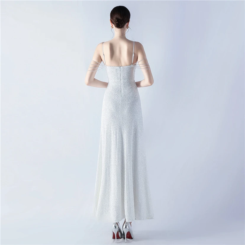 Sling A-Line Large Swing Mesh Sequin Evening Dress view 47